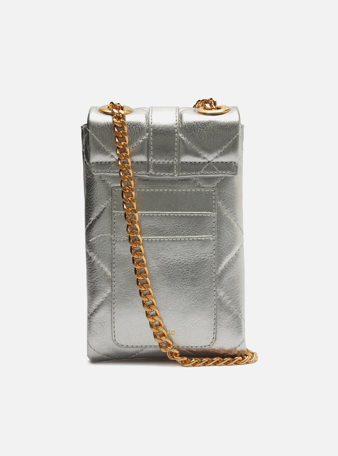 Mini Bag Prata Couro Matelassê Porta-Celular