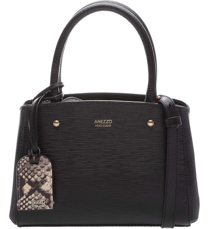 Bolsa Tote Couro Preta e Snake
