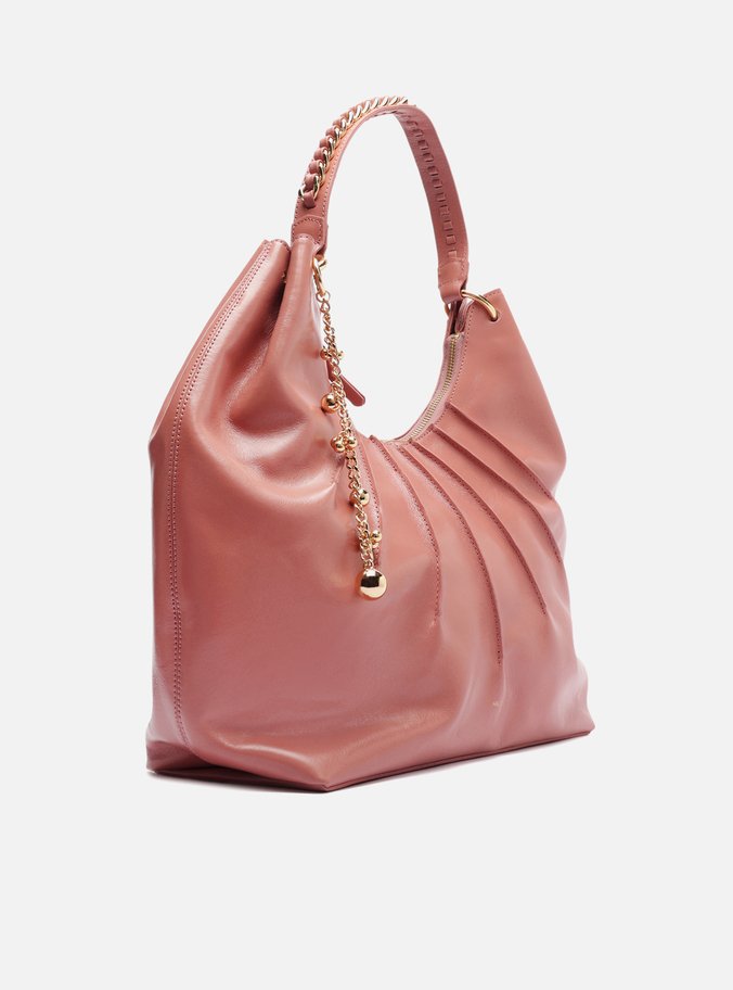 Bolsa Hobo Média Couro Rosa Blush Corrente