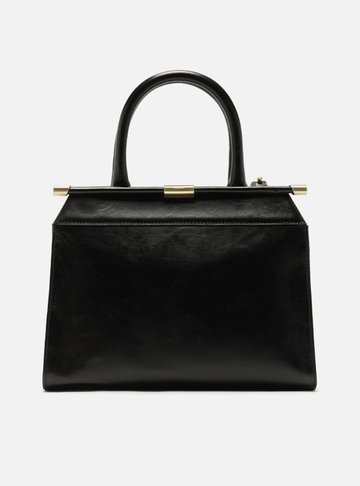 Bolsa Tote Preta Couro Grande Rolotê