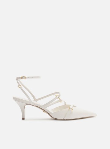 Scarpin Branco Couro Salto Kitten Tiras