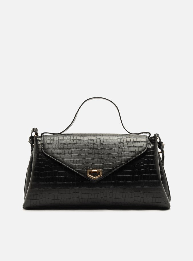 Bolsa Tote Preta Fecho Dourado Croco