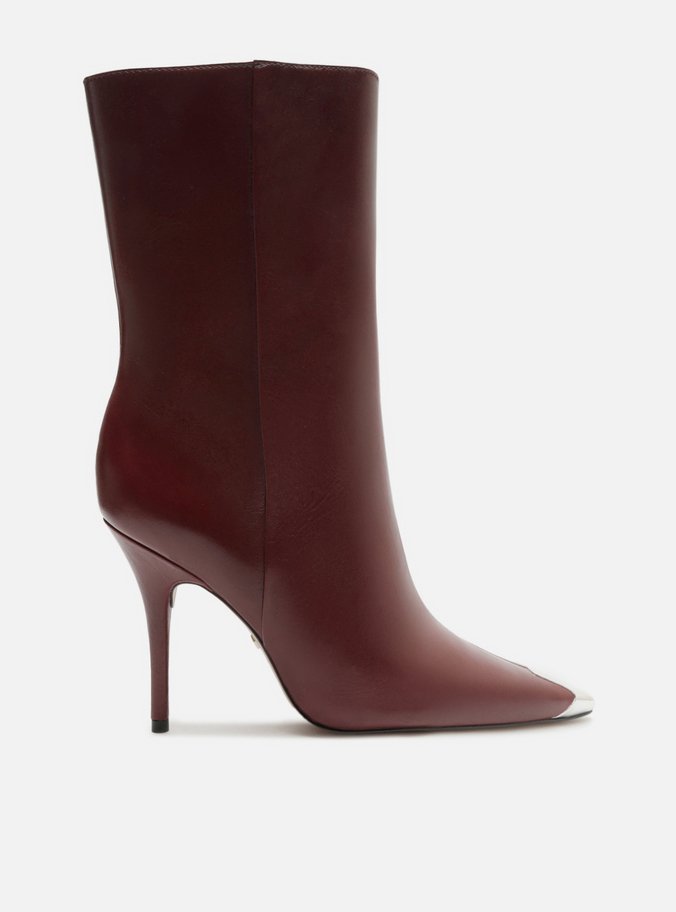 Bota Vermelha Couro Salto Fino Cap Toe Metal