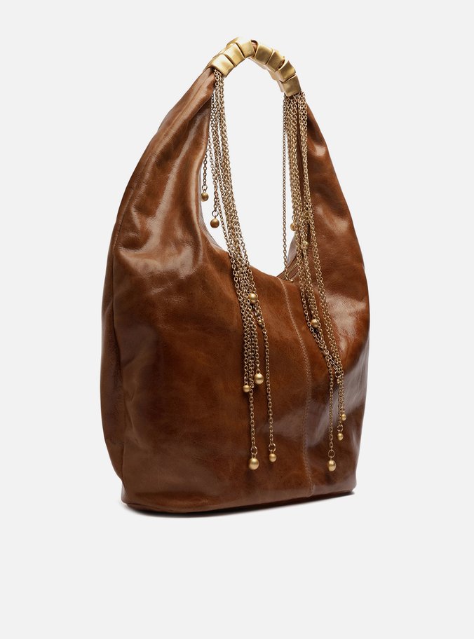 Bolsa Hobo Marrom Couro Grande Alça Metais