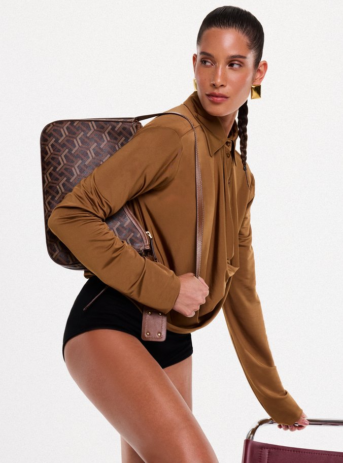 Bolsa Shoulder Marrom Couro Média Estampa