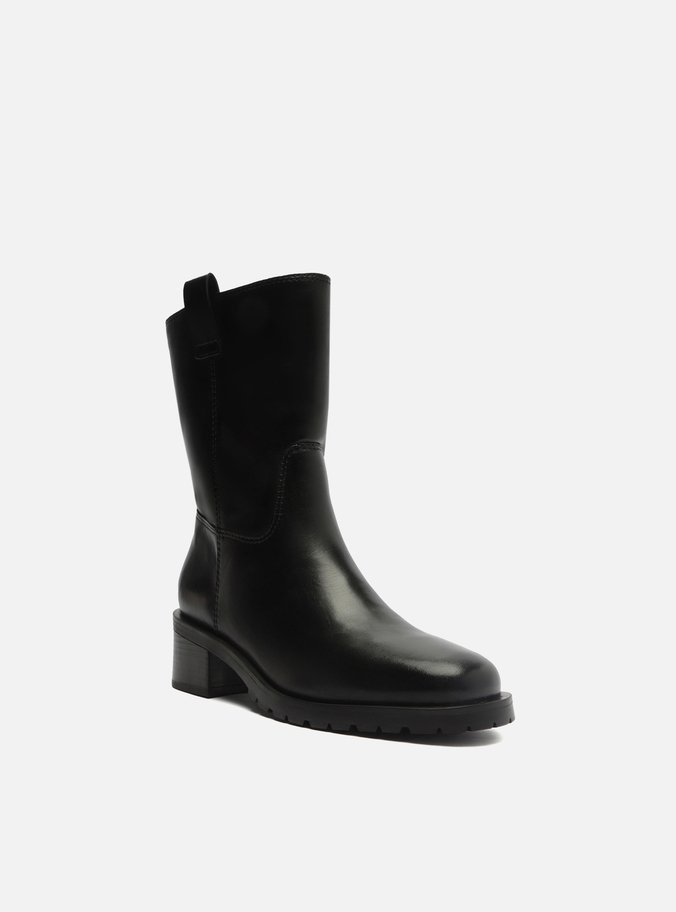 Bota Preta Couro Cano Médio Bloco Tratorada