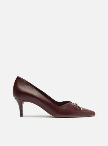 Scarpin Vermelho Couro Salto Médio Fino Laço