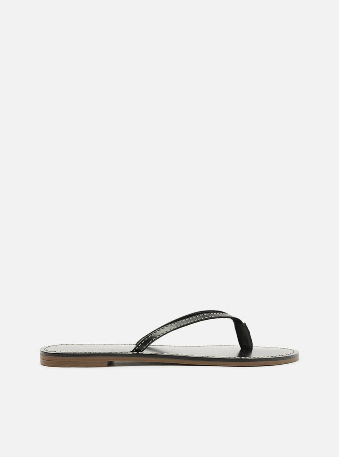Rasteira Preta Flat Flip Flop Pesponto