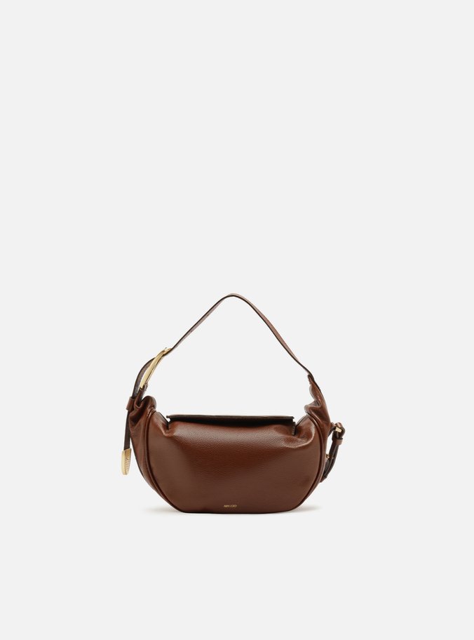 Bolsa Tiracolo Marrom Couro Média Metais Dourados