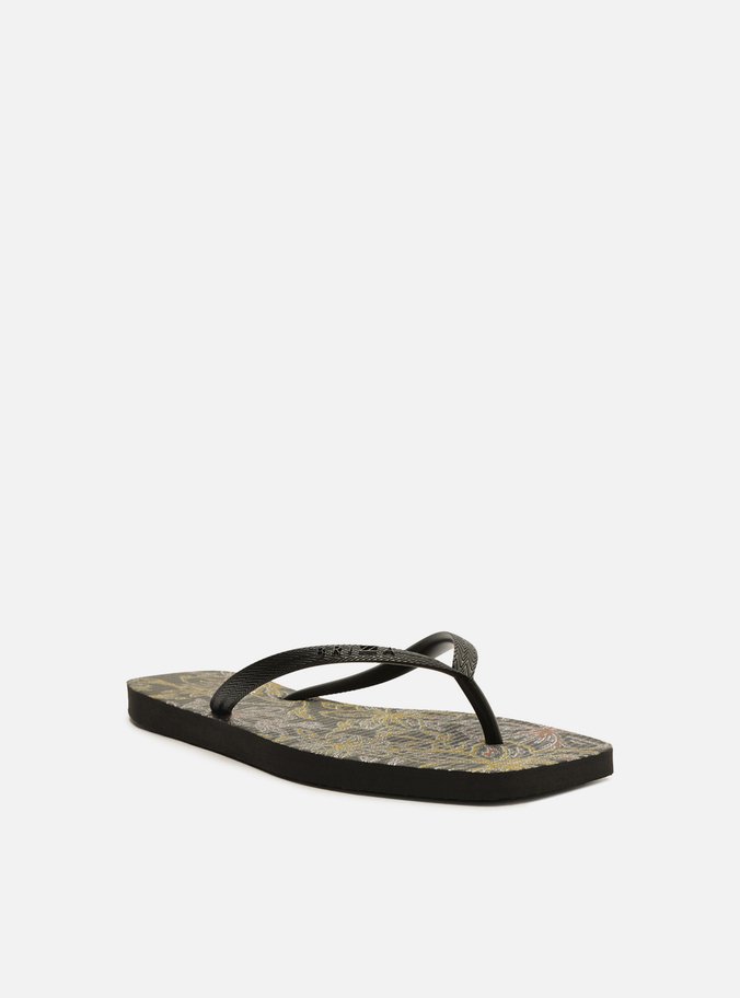 Chinelo de Dedo Preto Square Flores