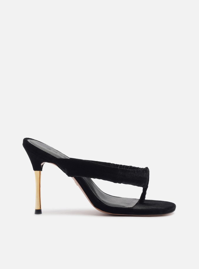 Sandália Preta Couro Salto Fino Tiras