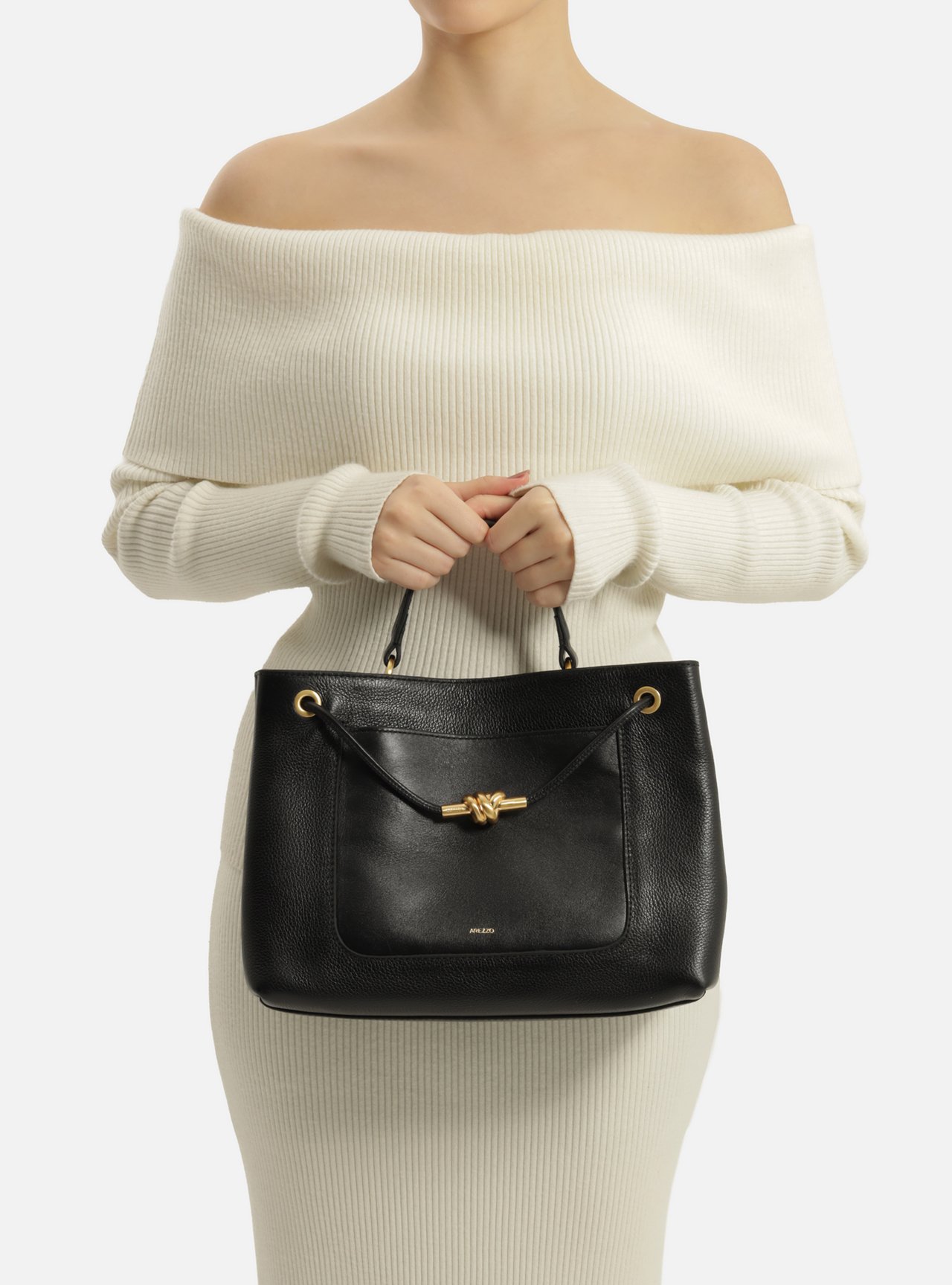 Bolsa Tote Preta Couro Helena Grande Nó — foto 7