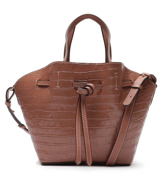 Bolsa Tote Nude Croco Manu Média Rosa Matte