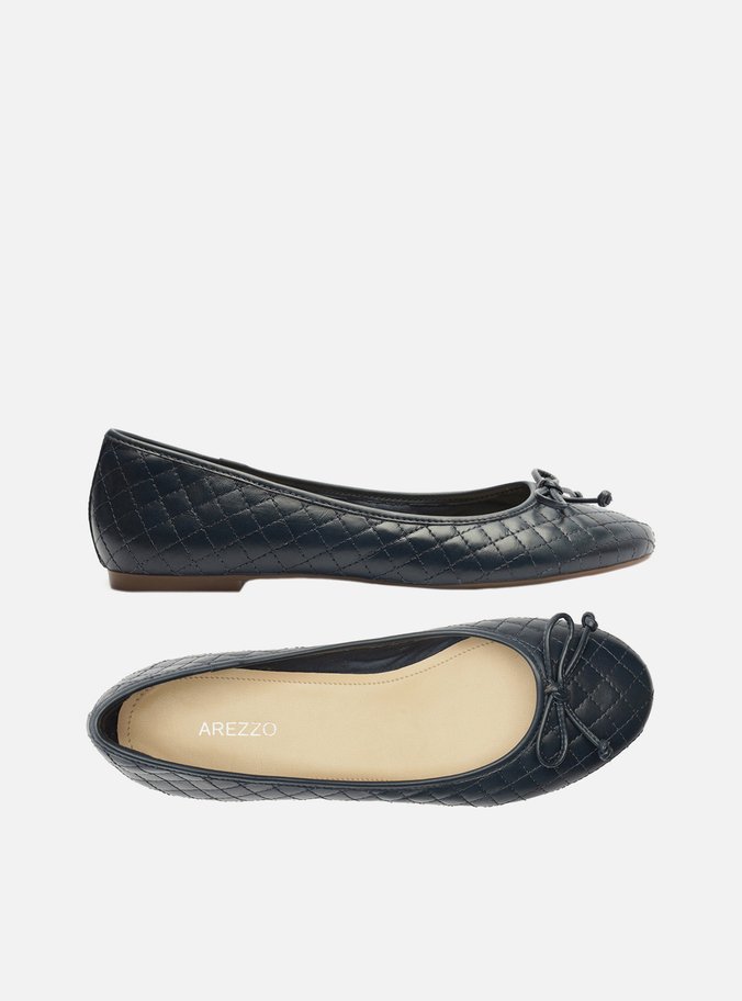 Sapatilha Azul Navy Matelassê Bico Redondo Laço