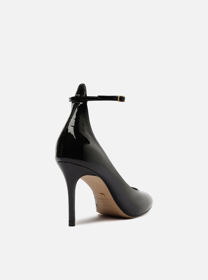 Scarpin Preto Verniz Salto Alto Fino Tira