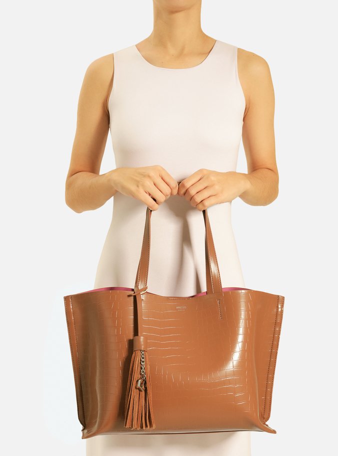 Bolsa Shopping Marrom Croco Valentina Grande