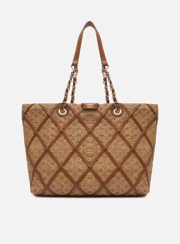 Bolsa Shopping Marrom Grande Palha Sextavada