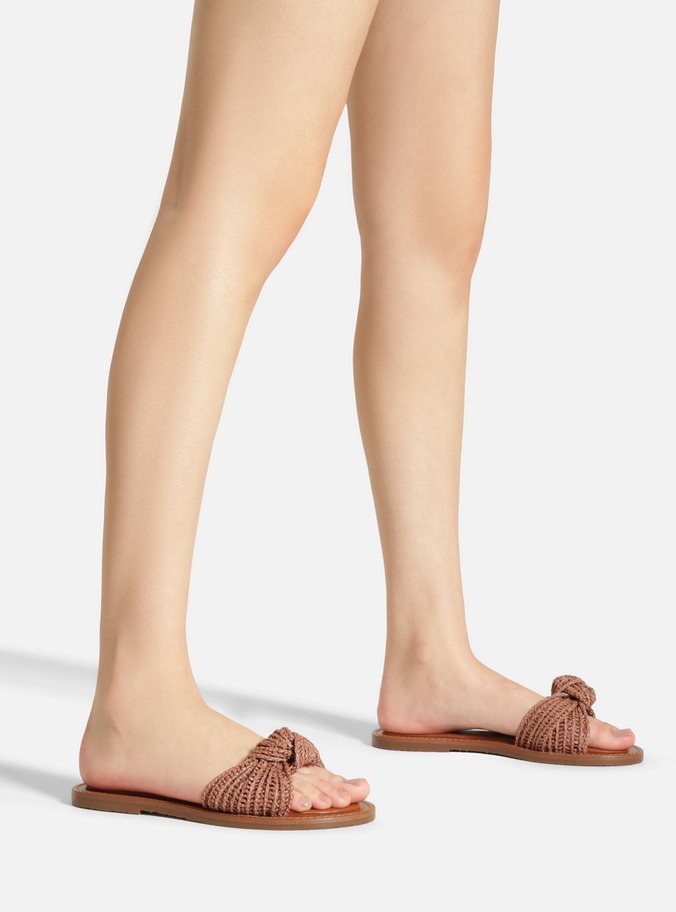 Rasteira Slide Marrom Tira Nó Tela