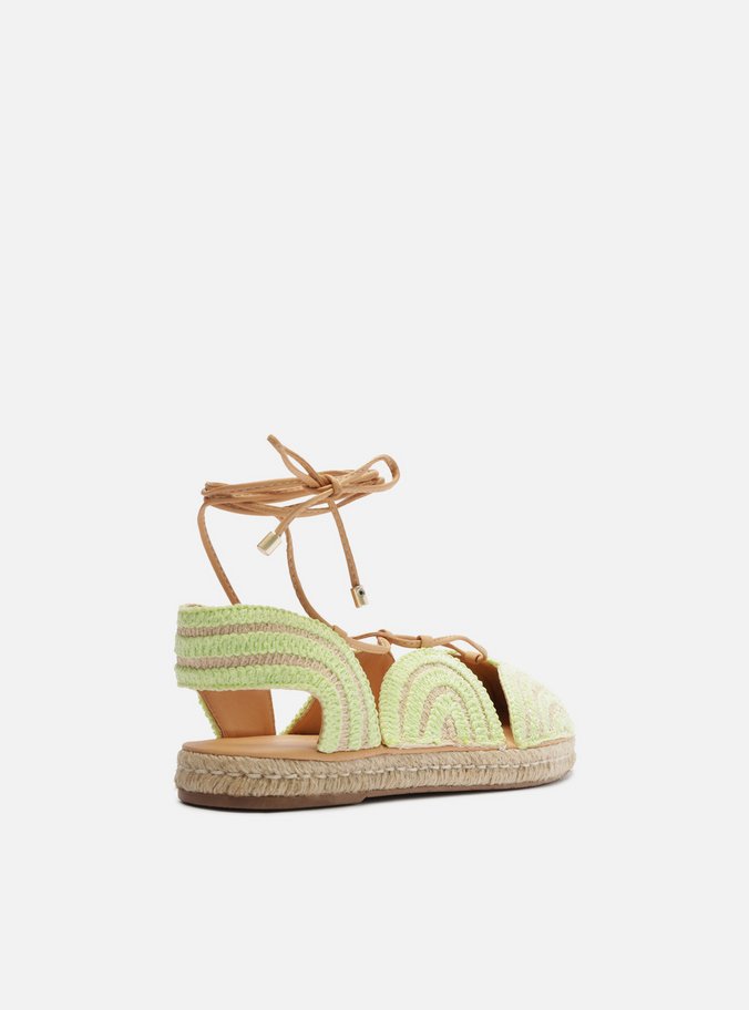 Espadrille Verde Bordada Rasteira Amarração