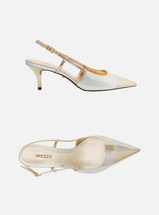 Scarpin Metalizado Bico Fino Slingback Bicolor
