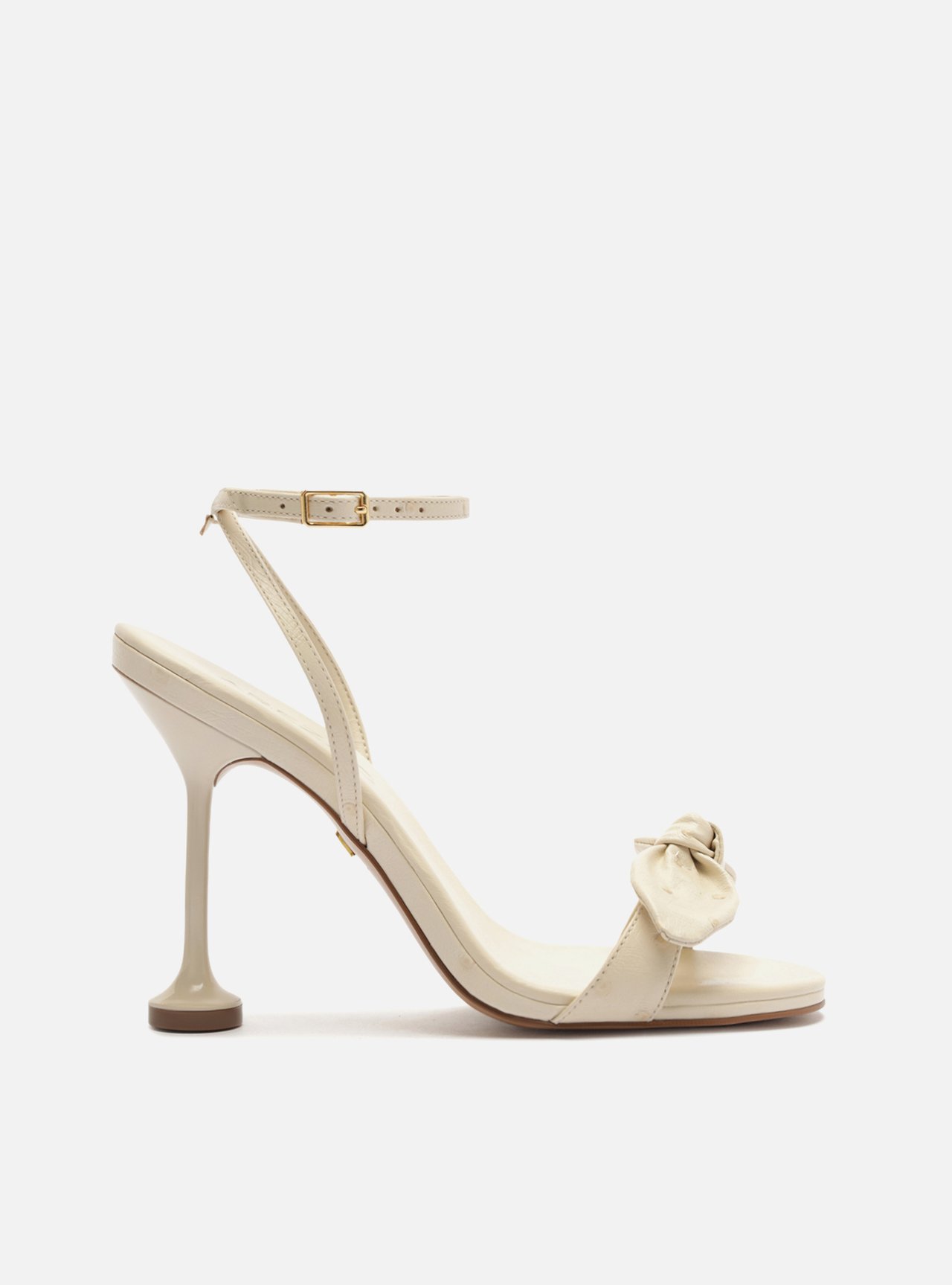 Sandália Off White Salto Alto Taça Laço Textura — foto 1