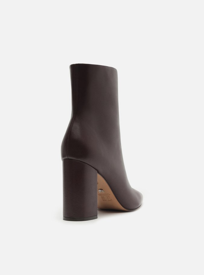 Bota Marrom Couro Cano Curto Salto Alto Básica