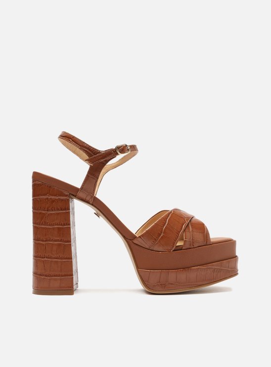 Sandália Marrom Croco Meia Pata Tiras