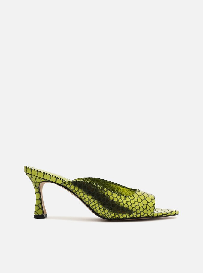 Mule Verde Snake Metal Salto Alto Aberta