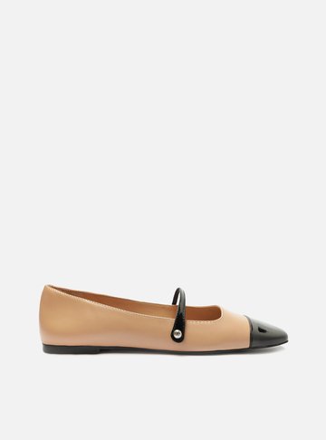 Sapatilha Boneca Bege Cap Toe Preta