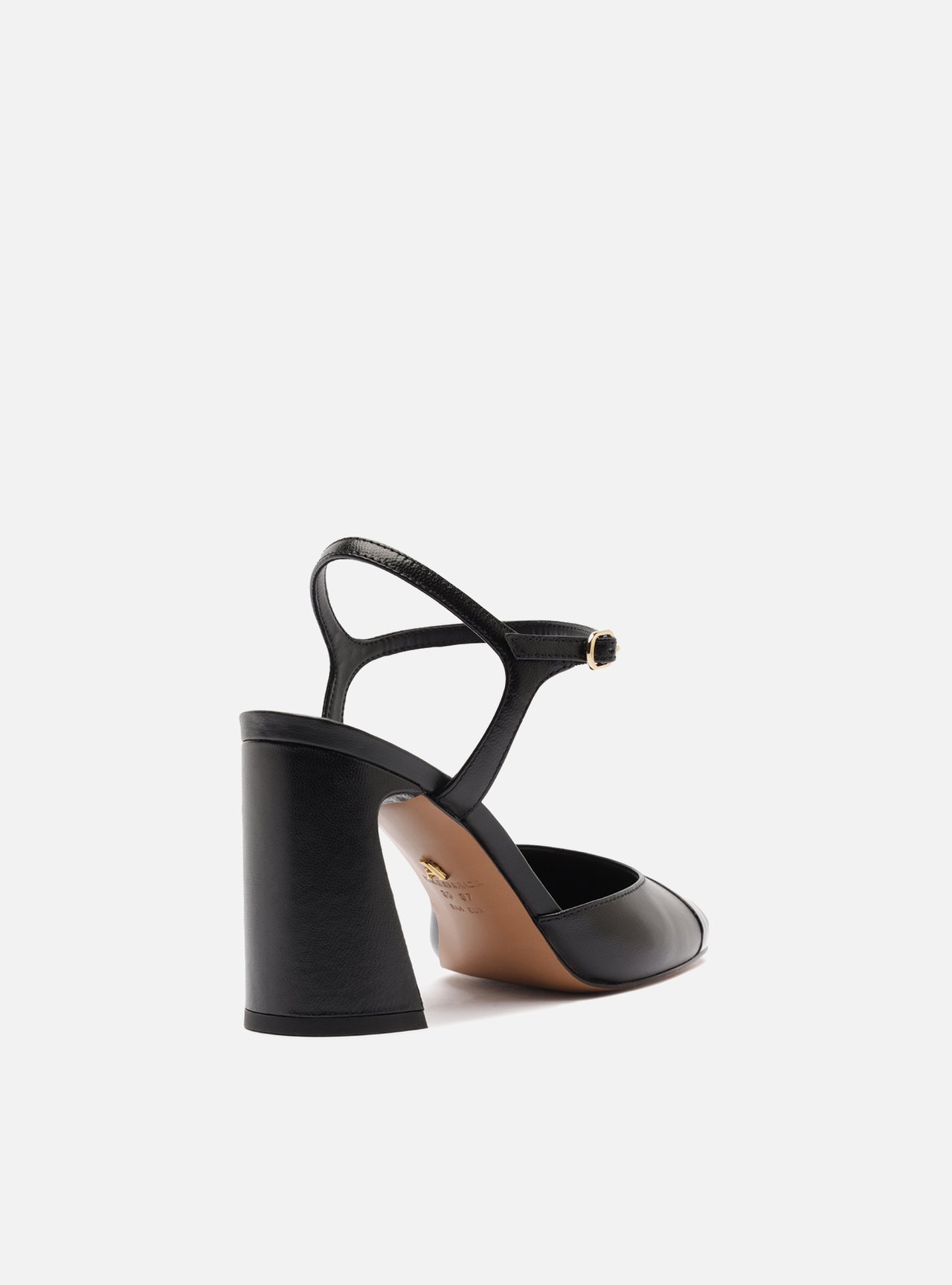 Scarpin Preto Couro Salto Bloco Fivela Slingback — foto 3