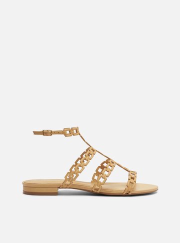 Sandália Rasteira Bege Elos Gladiadora