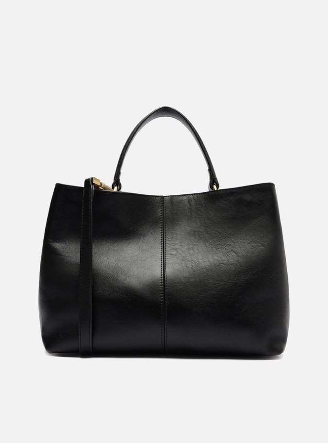 Bolsa Tote Preta Couro Tressê Grande Nó Metal