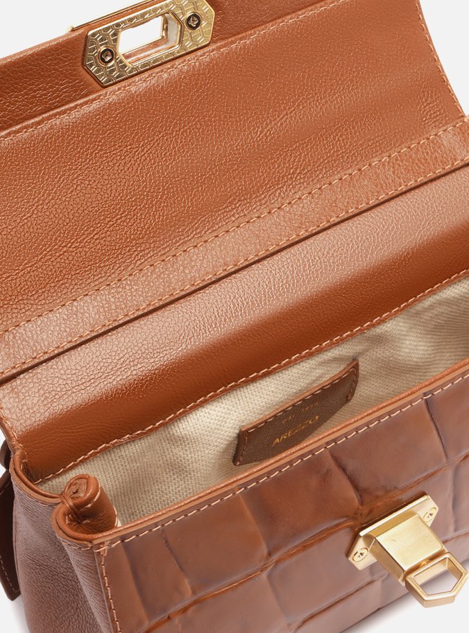 Bolsa Tiracolo Marrom Couro Maxi Croco Pequena