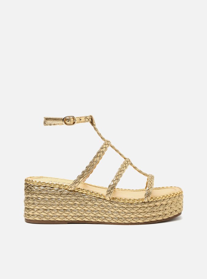 Sandália Dourada Tranças Plataforma