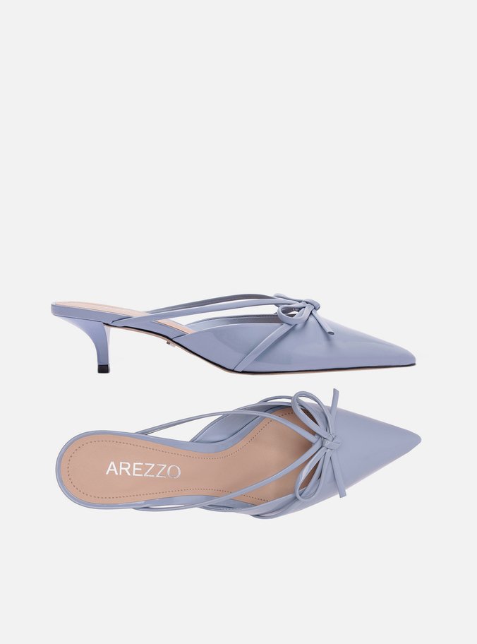 Mule Azul Verniz Salto Kitten Laço