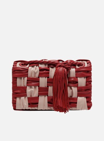 Bolsa Tiracolo Vermelha Couro Grande Tressê Bicolor
