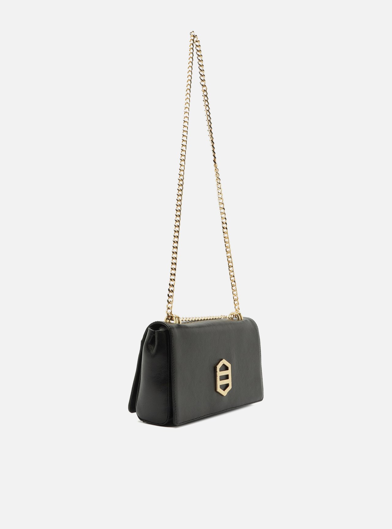 Bolsa Tiracolo Preta Couro Média Corrente Dourada — foto 6