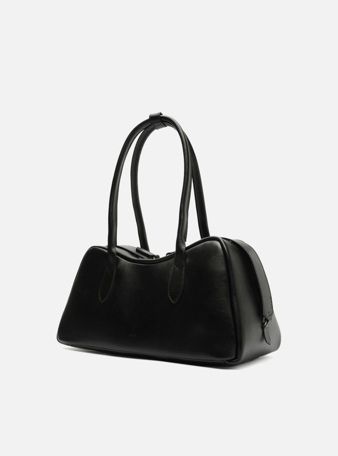 Bolsa Bowling Preta Couro Grande Zíper Duplo