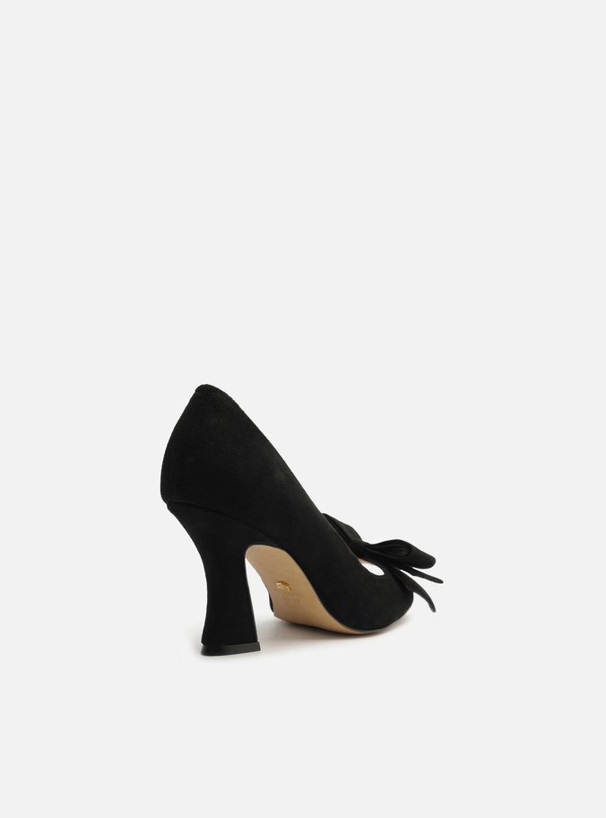 Peep Toe Preto Camurça Salto Médio Laço
