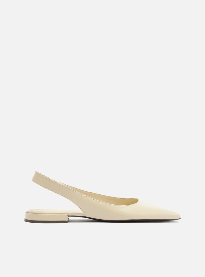 Sapatilha Branca Couro Slingback Bico Fino