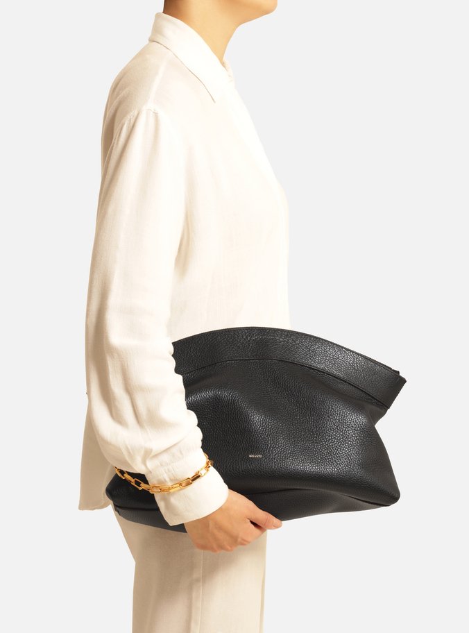 Clutch Preta Couro Média Moderna