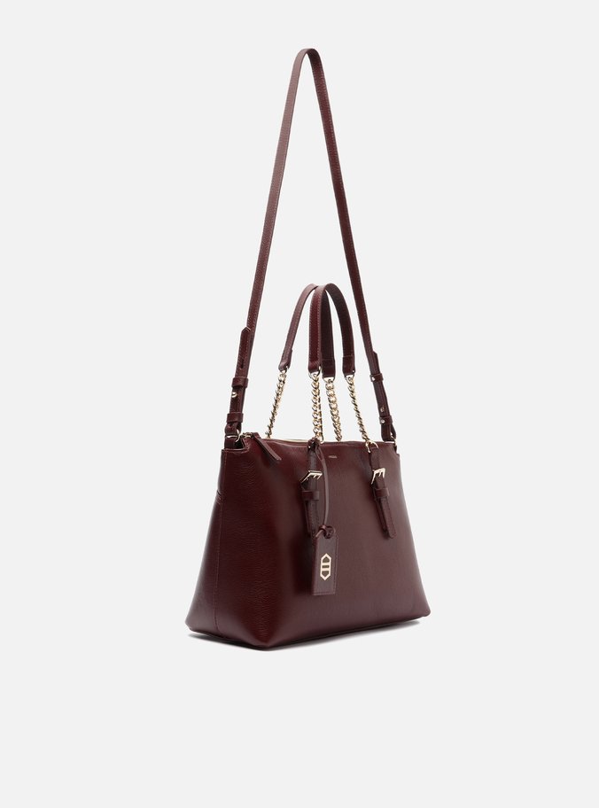 Bolsa Tote Vinho Couro Grande Alça Corrente