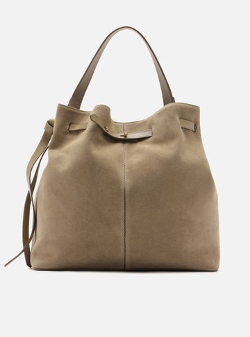 Bolsa Bucket Cinza Couro Camurça Grande