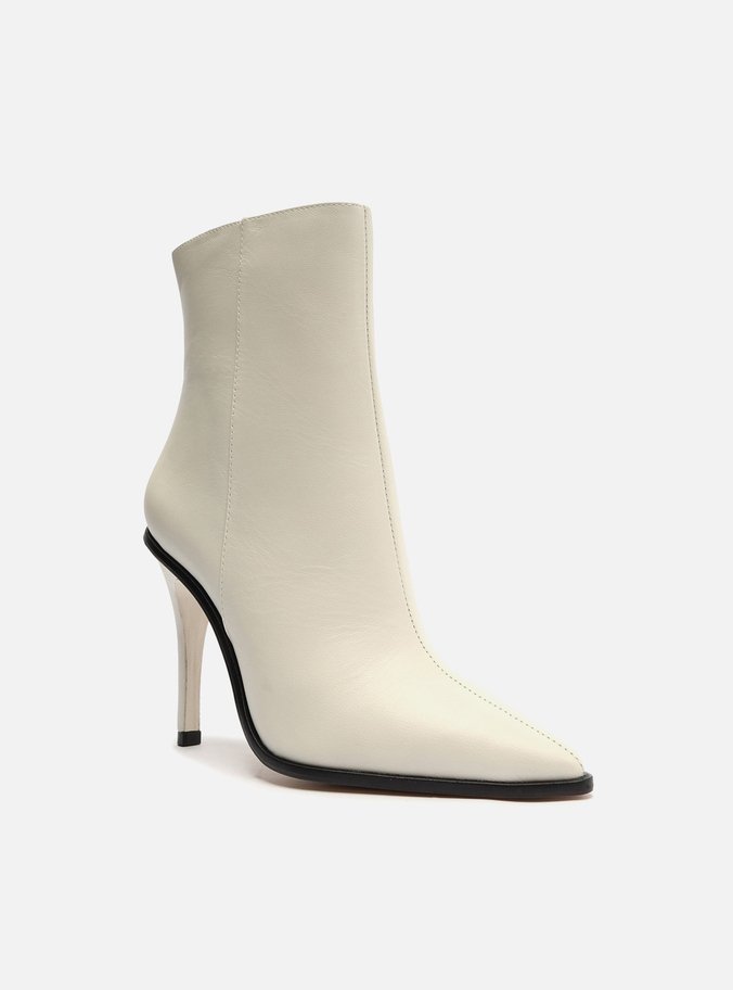 Bota Branca Couro Cano Curto Salto Alto Fino