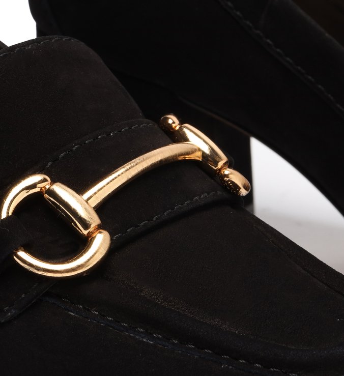 Mocassim Preto Nobuck Salto Bloco