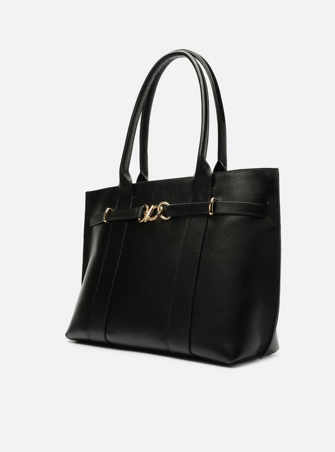 Bolsa Shopping Preta Couro Grande Selaria Lenny