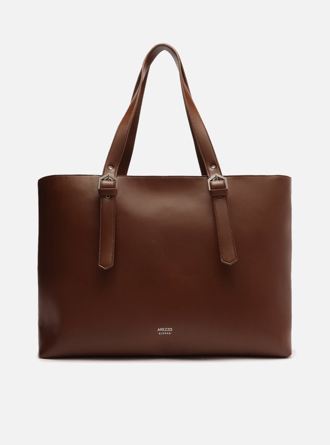 Bolsa Shopping Marrom Grande Alças Fivelas