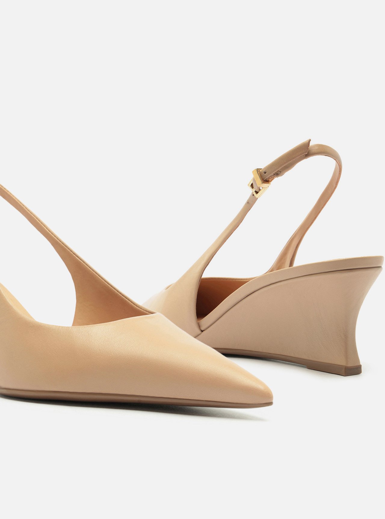 Scarpin Bege Couro Salto Baixo Anabela Slingback — foto 4