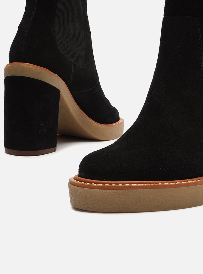 Bota Preta Camurcina Meia Pata Bloco Chelsea