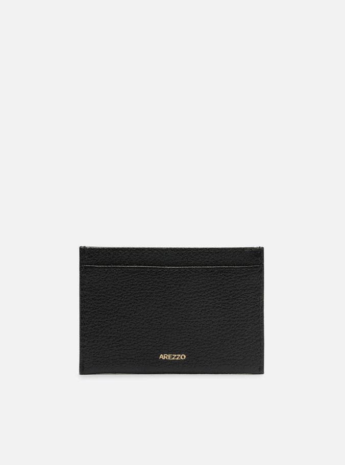 Porta-Cartão Preto Couro Flor Metal